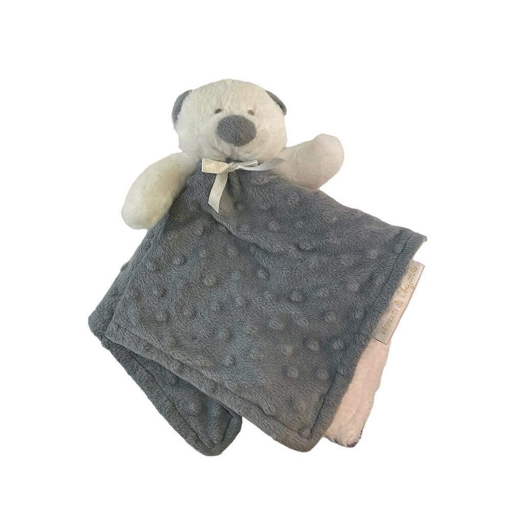 Blankets & Beyond Gray White Minky Dot Bear Plush Lovey Security Blanket 15x15
